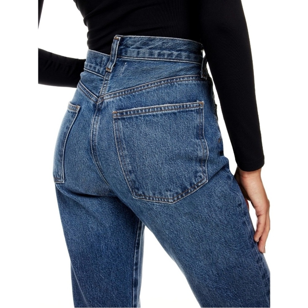 Agolde Mid-Blue Criss Cross Straight Leg Jeans - Picture 3 of 4